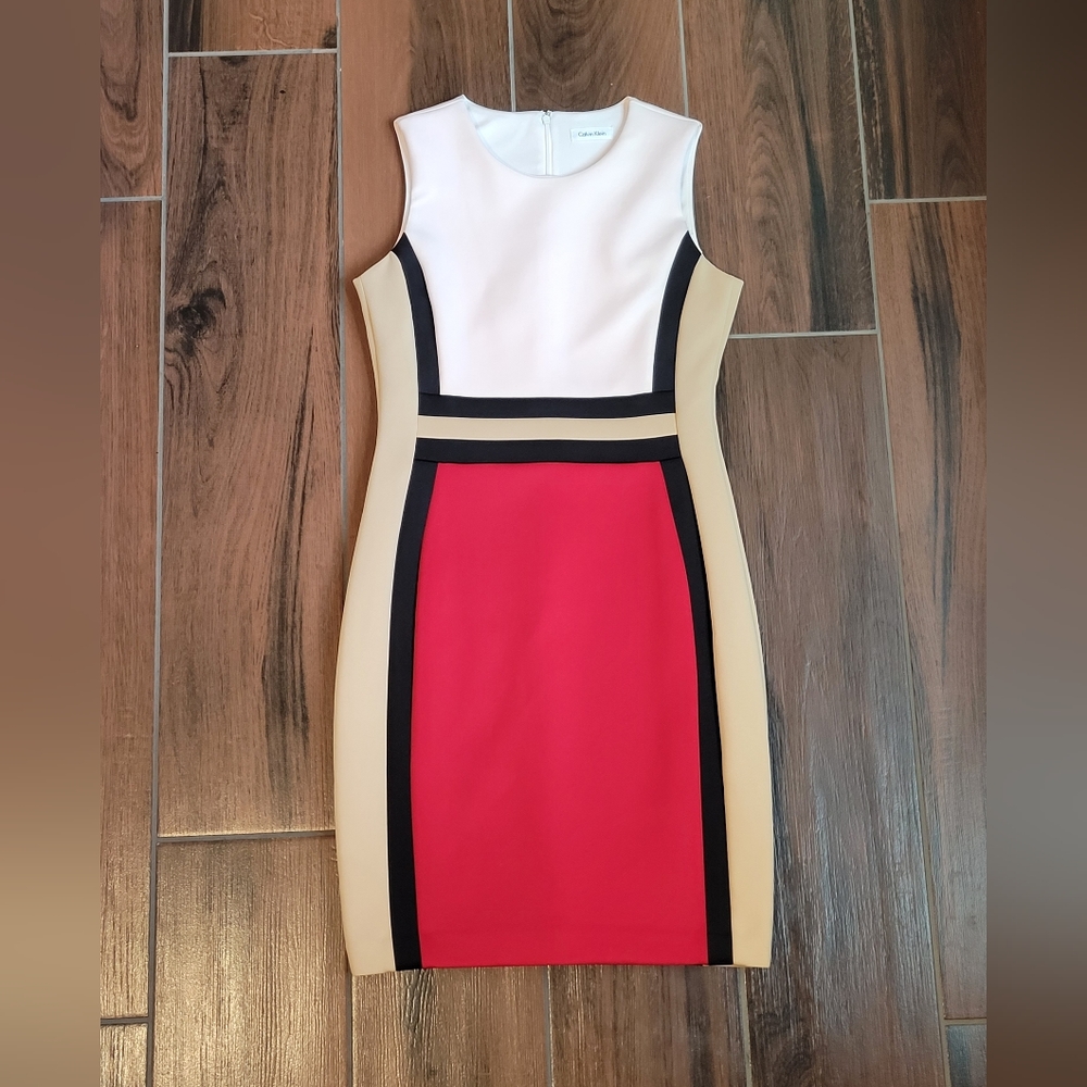 Calvin Klein Sleeveless Color Block Knee Length Dress Size 10 Petite